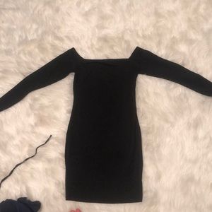 Off the should black mini dress